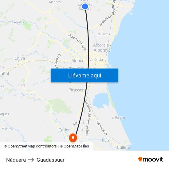 Náquera to Guadassuar map
