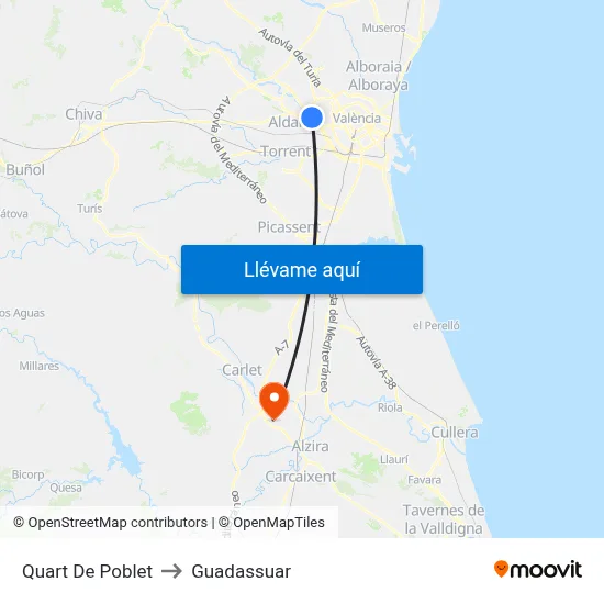 Quart De Poblet to Guadassuar map