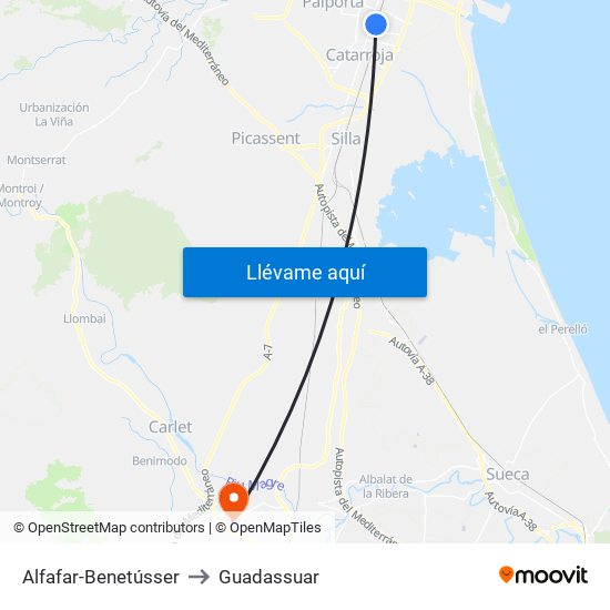 Alfafar-Benetússer to Guadassuar map