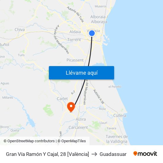 Gran Vía Ramón Y Cajal, 28 [València] to Guadassuar map