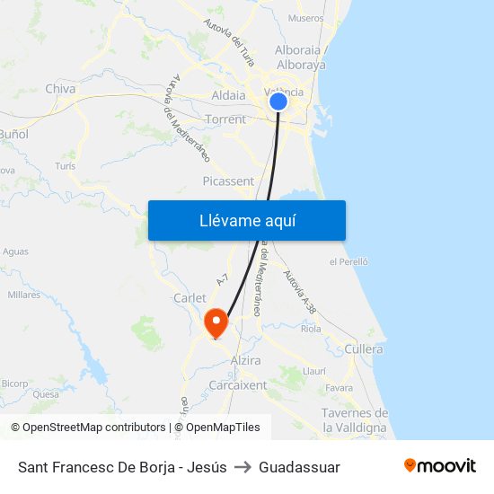 Sant Francesc De Borja - Jesús to Guadassuar map