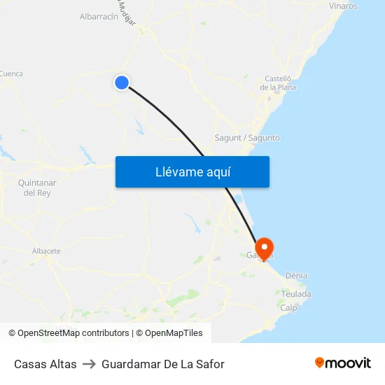 Casas Altas to Guardamar De La Safor map