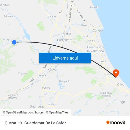 Quesa to Guardamar De La Safor map