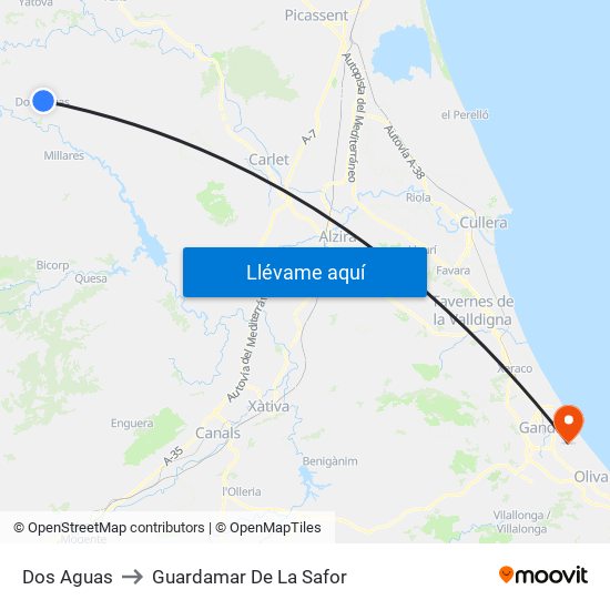 Dos Aguas to Guardamar De La Safor map