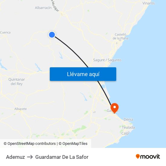 Ademuz to Guardamar De La Safor map