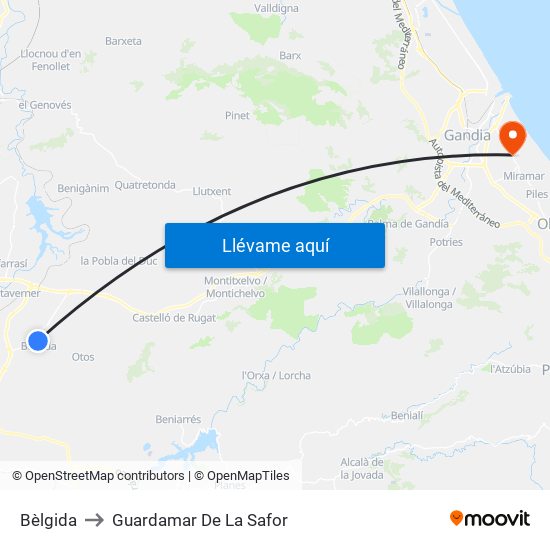 Bèlgida to Guardamar De La Safor map