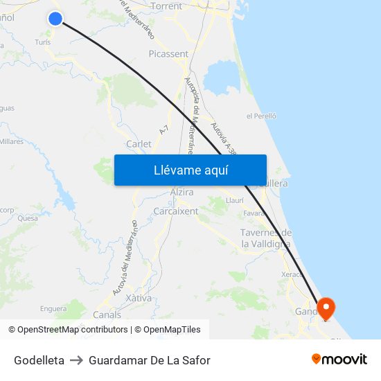Godelleta to Guardamar De La Safor map
