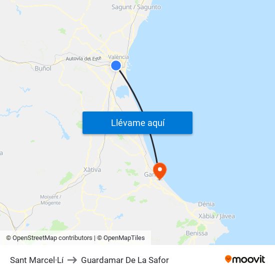 Sant Marcel·Lí to Guardamar De La Safor map
