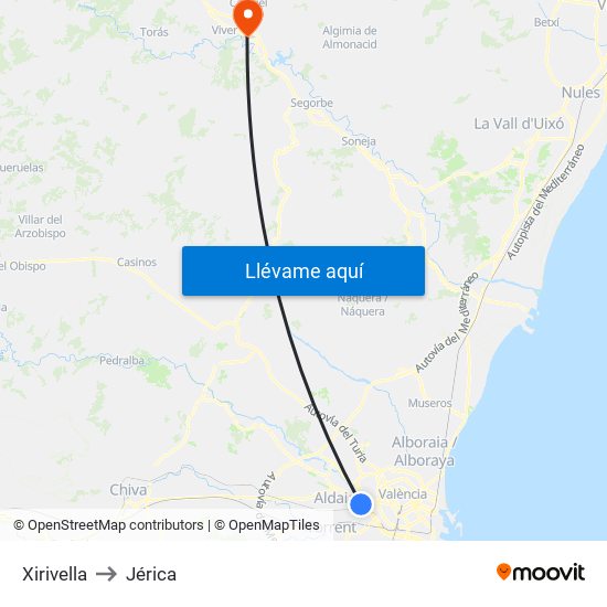 Xirivella to Jérica map