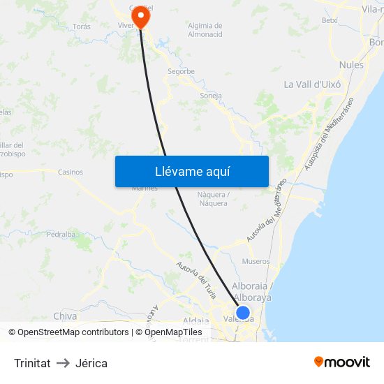 Trinitat to Jérica map