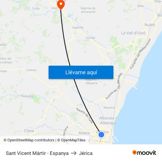 Sant Vicent Màrtir - Espanya to Jérica map