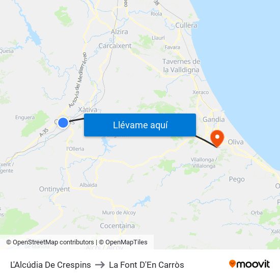 L'Alcúdia De Crespins to La Font D'En Carròs map