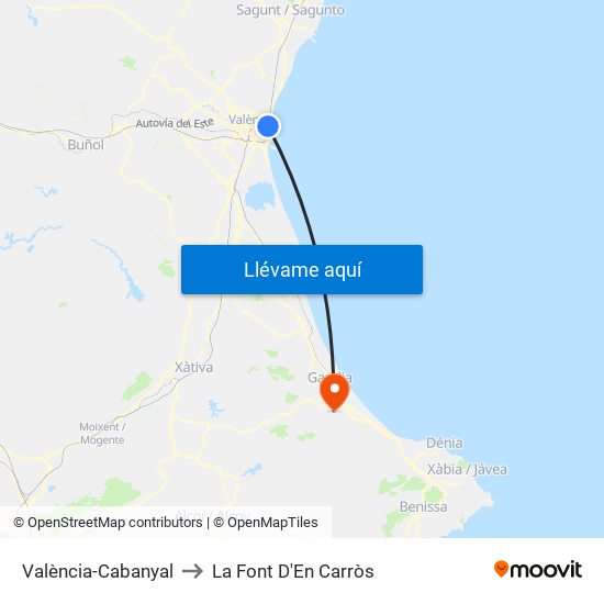 València-Cabanyal to La Font D'En Carròs map