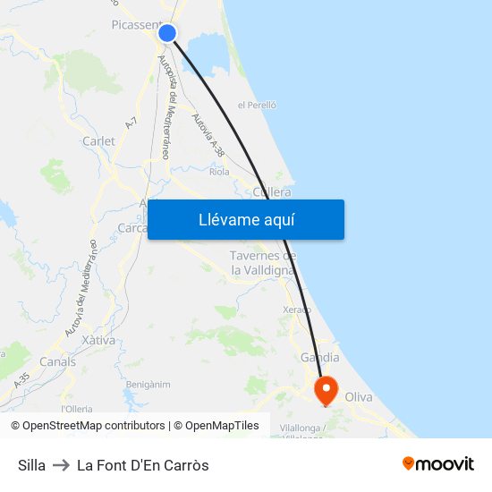 Silla to La Font D'En Carròs map