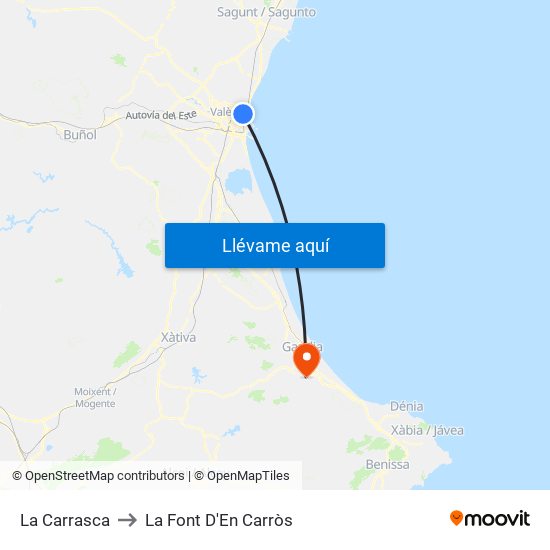 La Carrasca to La Font D'En Carròs map