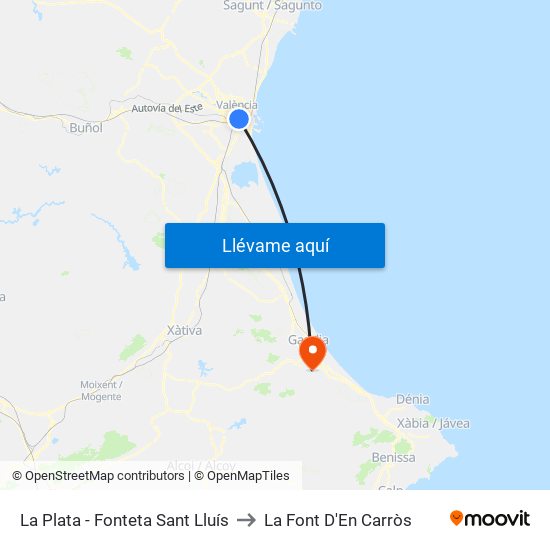 La Plata - Fonteta Sant Lluís to La Font D'En Carròs map