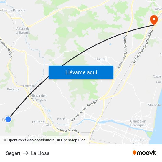 Segart to La Llosa map