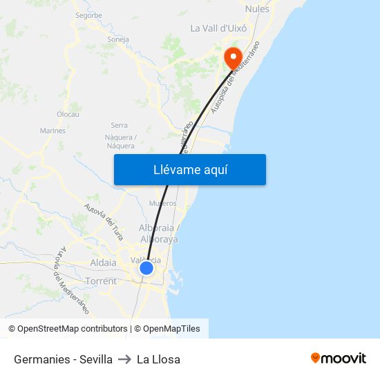 Germanies - Sevilla to La Llosa map
