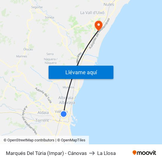 Marqués Del Túria (Impar) - Cánovas to La Llosa map