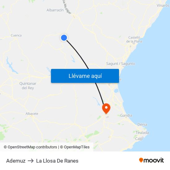 Ademuz to La Llosa De Ranes map