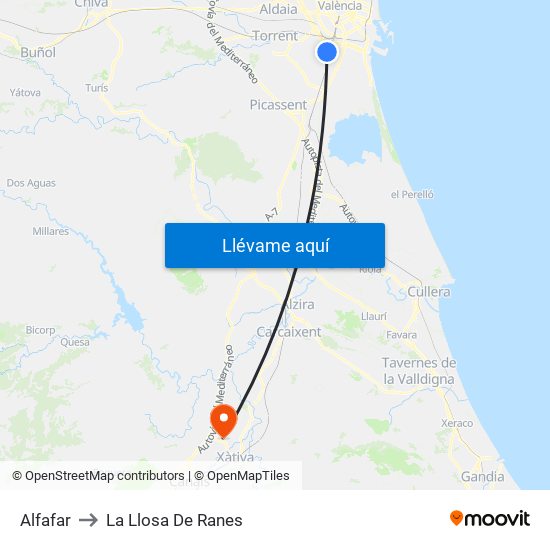 Alfafar to La Llosa De Ranes map