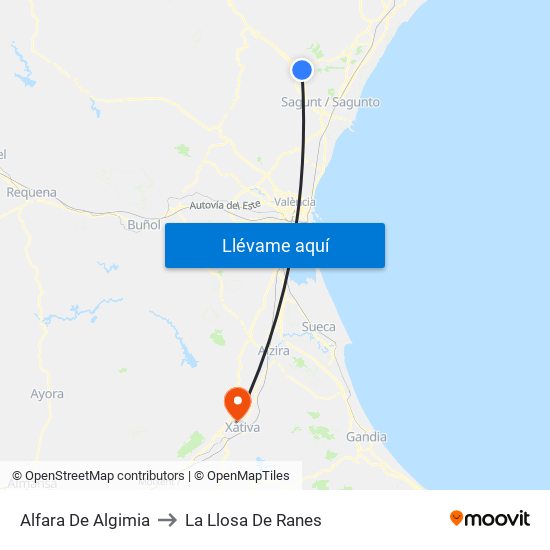 Alfara De Algimia to La Llosa De Ranes map