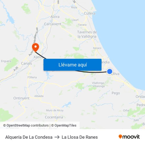 Alquería De La Condesa to La Llosa De Ranes map