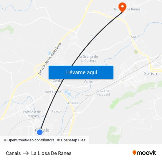 Canals to La Llosa De Ranes map