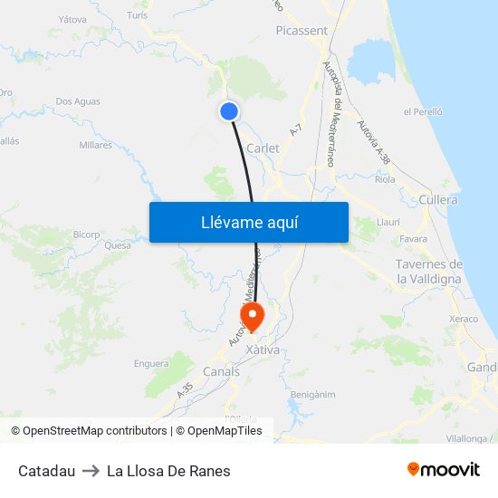 Catadau to La Llosa De Ranes map