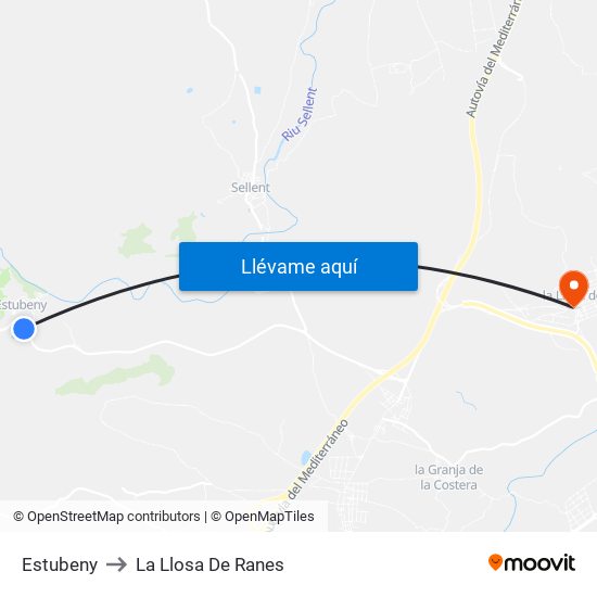 Estubeny to La Llosa De Ranes map