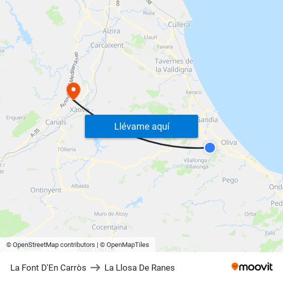 La Font D'En Carròs to La Llosa De Ranes map