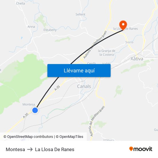 Montesa to La Llosa De Ranes map
