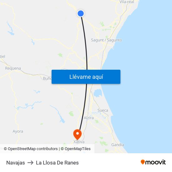 Navajas to La Llosa De Ranes map