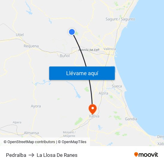 Pedralba to La Llosa De Ranes map