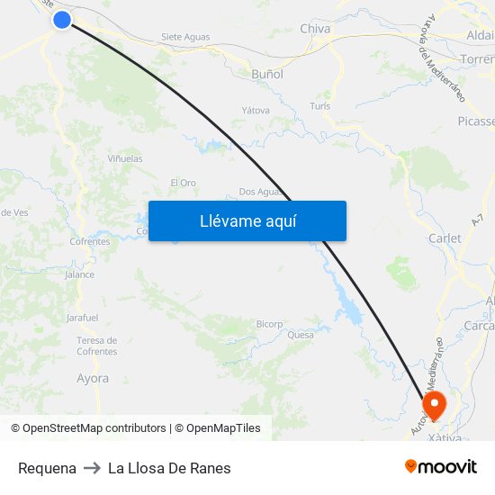 Requena to La Llosa De Ranes map