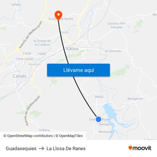 Guadasequies to La Llosa De Ranes map