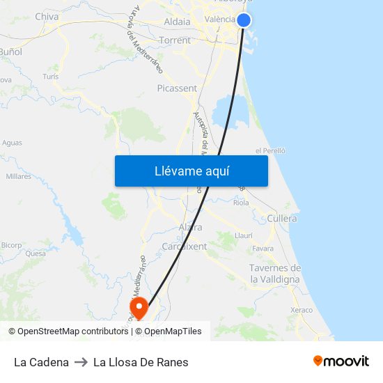 La Cadena to La Llosa De Ranes map