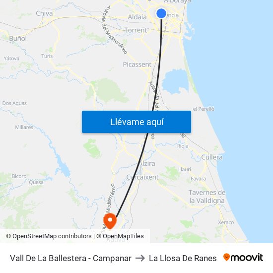 Vall De La Ballestera - Campanar to La Llosa De Ranes map