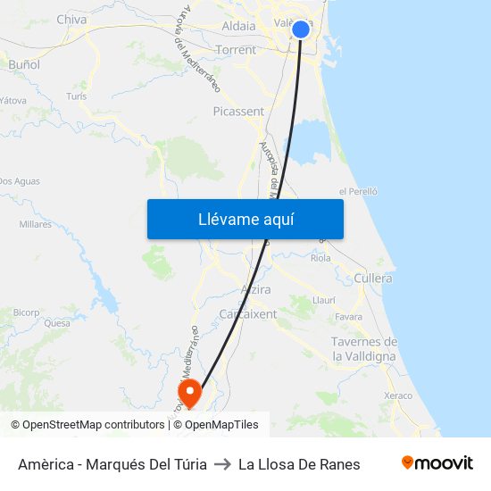 Amèrica - Marqués Del Túria to La Llosa De Ranes map