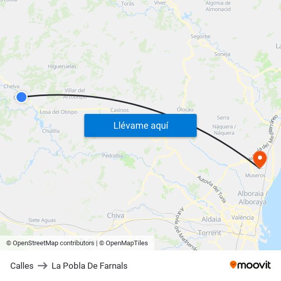 Calles to La Pobla De Farnals map