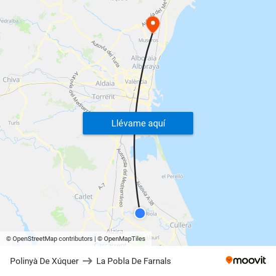 Polinyà De Xúquer to La Pobla De Farnals map