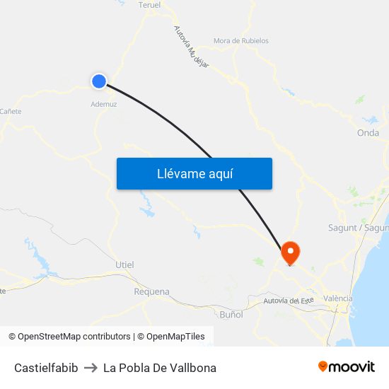 Castielfabib to La Pobla De Vallbona map
