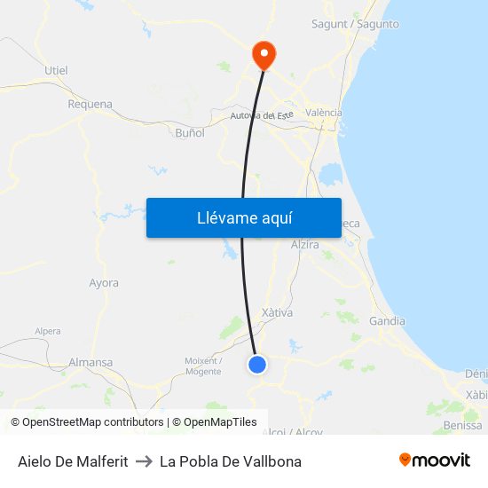 Aielo De Malferit to La Pobla De Vallbona map