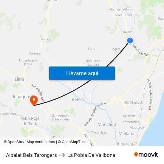 Albalat Dels Tarongers to La Pobla De Vallbona map
