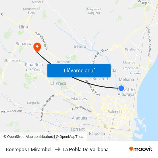 Bonrepòs I Mirambell to La Pobla De Vallbona map