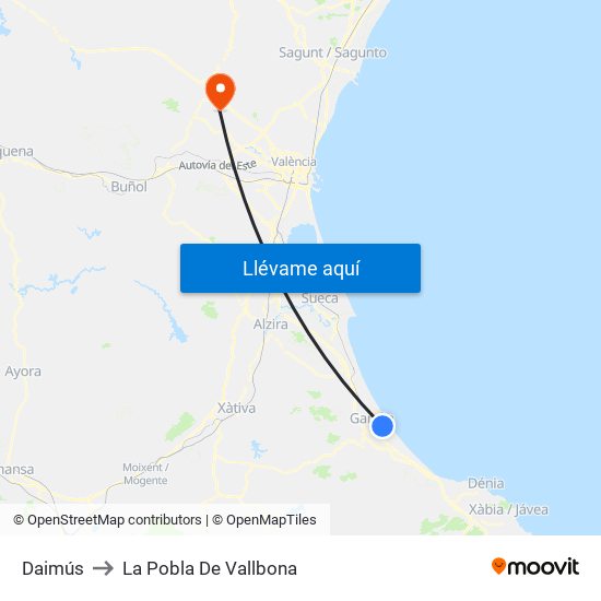 Daimús to La Pobla De Vallbona map