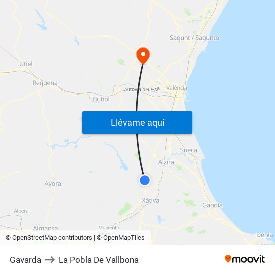 Gavarda to La Pobla De Vallbona map