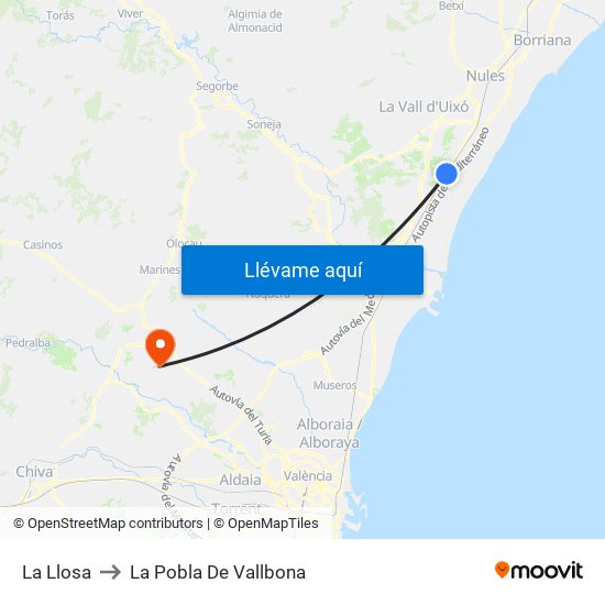 La Llosa to La Pobla De Vallbona map