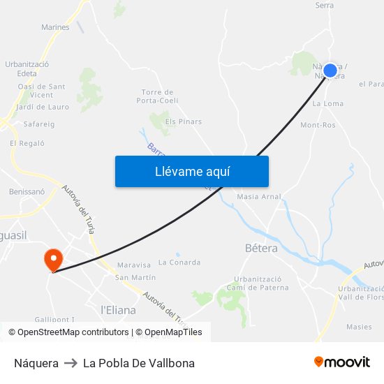 Náquera to La Pobla De Vallbona map