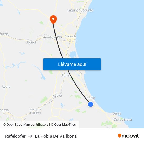 Rafelcofer to La Pobla De Vallbona map